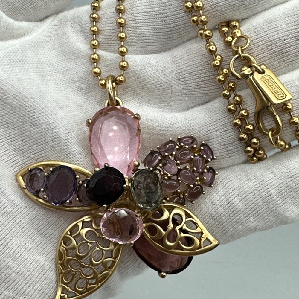 Vintage Rare Coach flower rhinestones necklace #449 - Picture 4 of 6